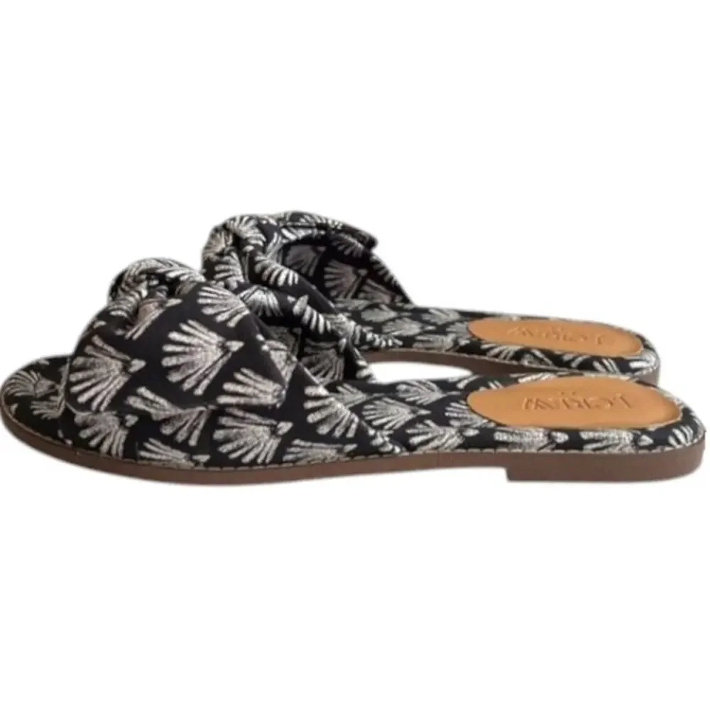 J.Crew Black Ivory Printed Cotton Upper Knot Slide Sandals, US7.5